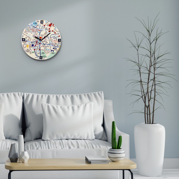 Artori Design Center Of Jeruslaem Map Wall Clock – English