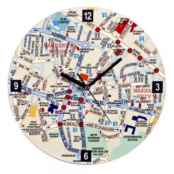 artori design Center of Jeruslaem Map Wall Clock – English
