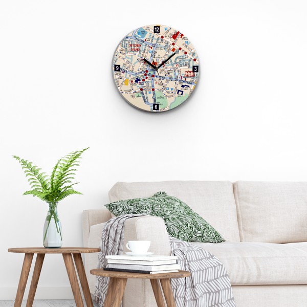 Artori Design Center Of Jeruslaem Map Wall Clock – Hebrew