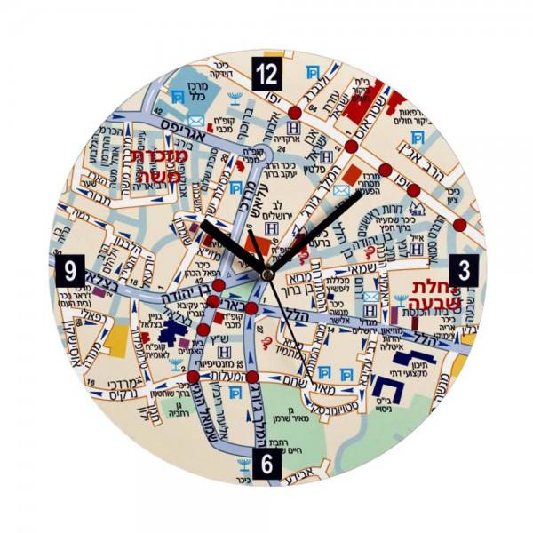 artori design Center of Jeruslaem Map Wall Clock – Hebrew