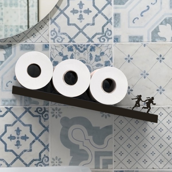 Artori Design Metal Wall-Mounted Toilet Paper Holder – Slanted Shelf With Running Couple Design – “Avalanche”