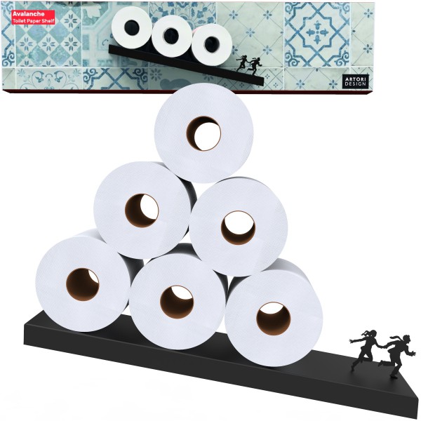Artori Design Metal Wall-Mounted Toilet Paper Holder – Slanted Shelf With Running Couple Design – “Avalanche”