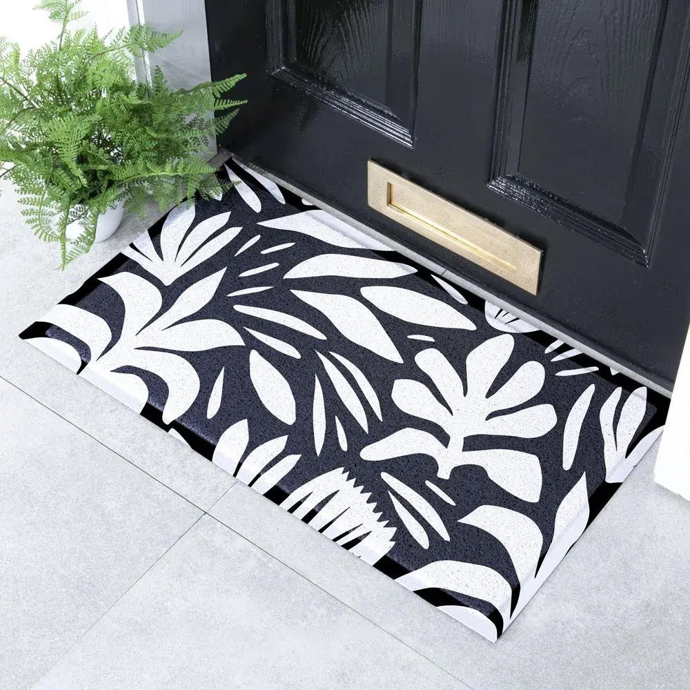artsy doormats Abstract Leaf Black And White Indoor & Outdoor Doormat – 70x40cm