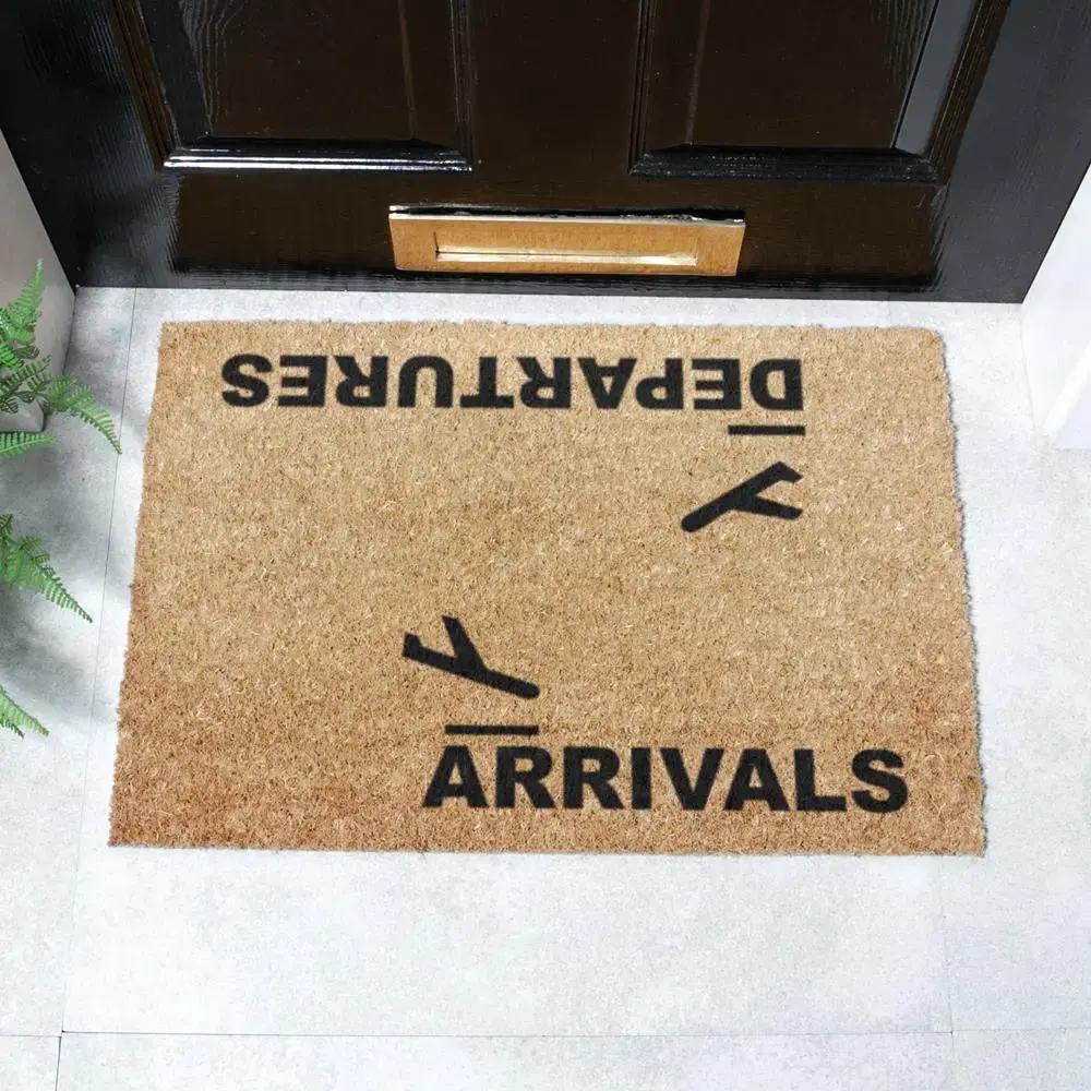 artsy doormats Arrivals and Departures Doormat
