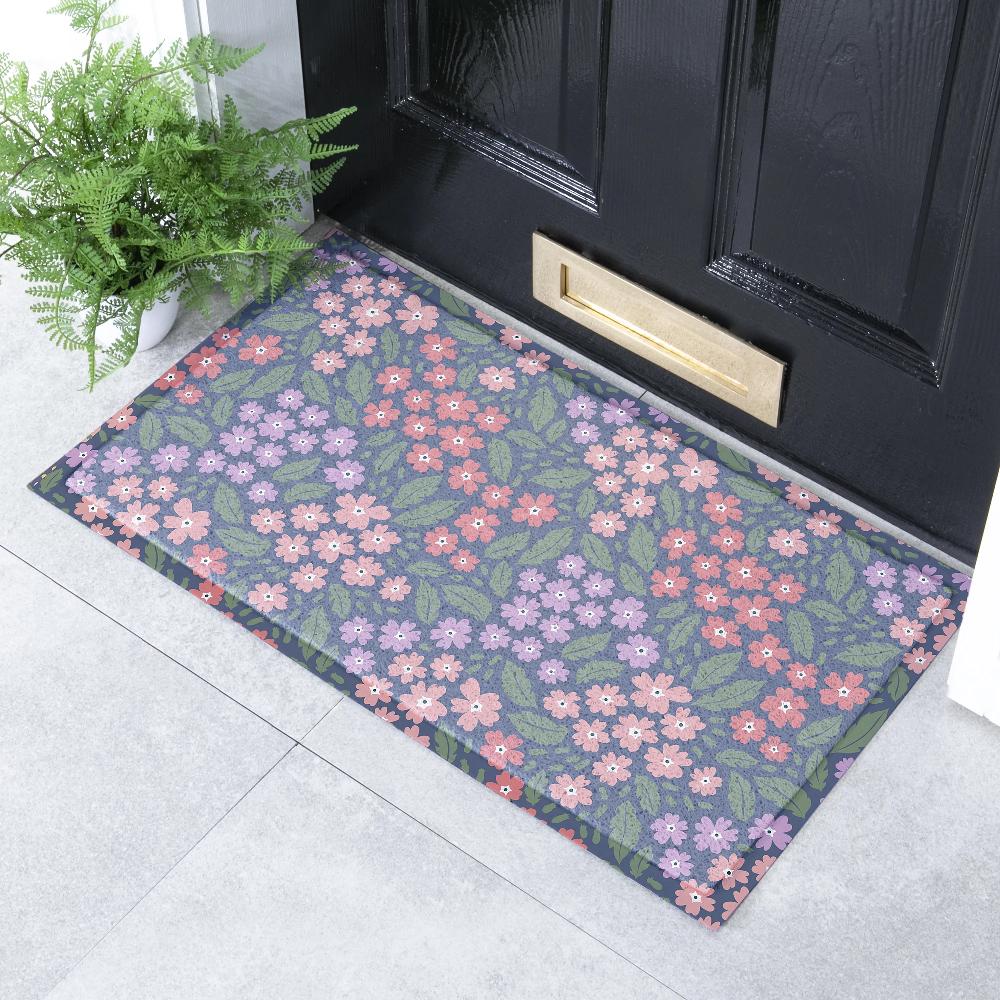 Artsy Doormats Blue & Pink Floral Doormat (70 X 40cm)