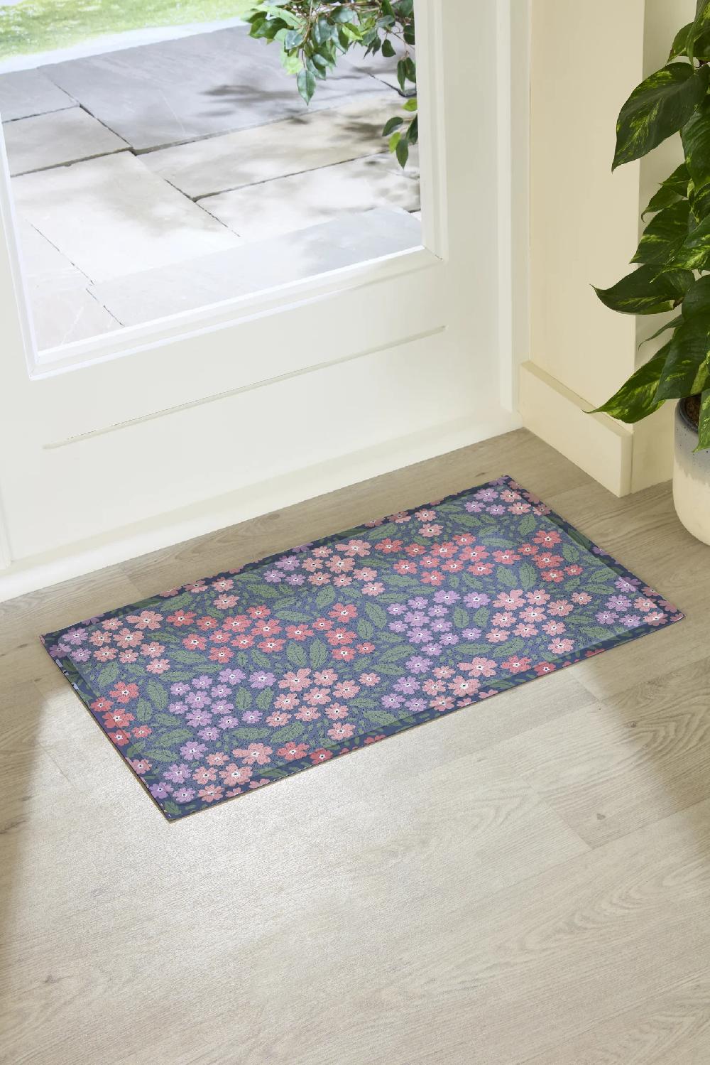 artsy doormats Blue & Pink Floral Doormat (70 x 40cm)