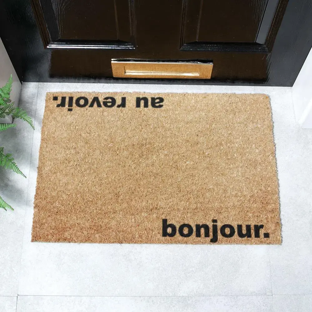artsy doormats Bonjour Au Revoir Doormat