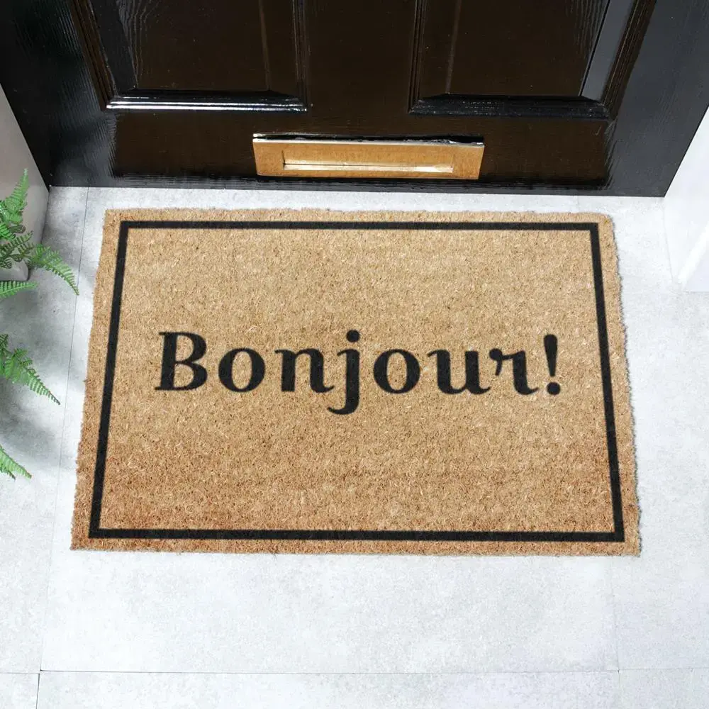 artsy doormats Bonjour Doormat with Border Doormat
