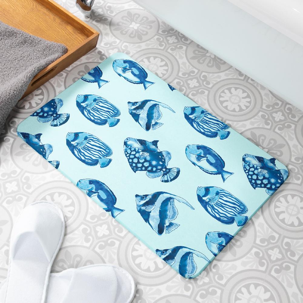 artsy doormats Fish Blue Non Slip Stone Bath Mat