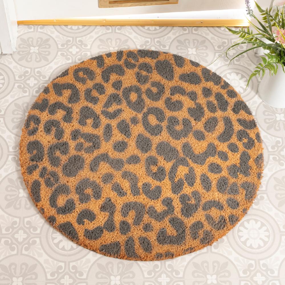 artsy doormats Grey Leopard Print Circle Doormat