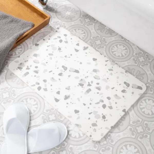 artsy doormats Grey Terrazzo White Stone Bath Mat