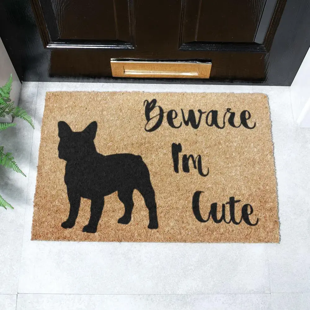 artsy doormats Beware I’m Cute French Bulldog Doormat