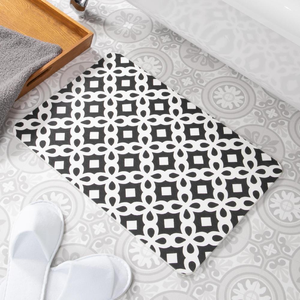 artsy doormats Black Pattern White Stone Non Slip Bath Mat