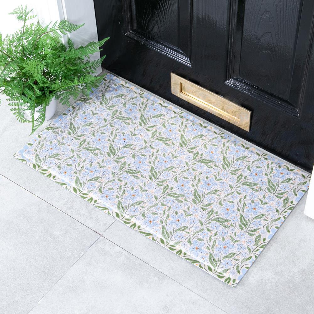 artsy doormats Blue Floral Pattern Doormat (70 x 40cm)