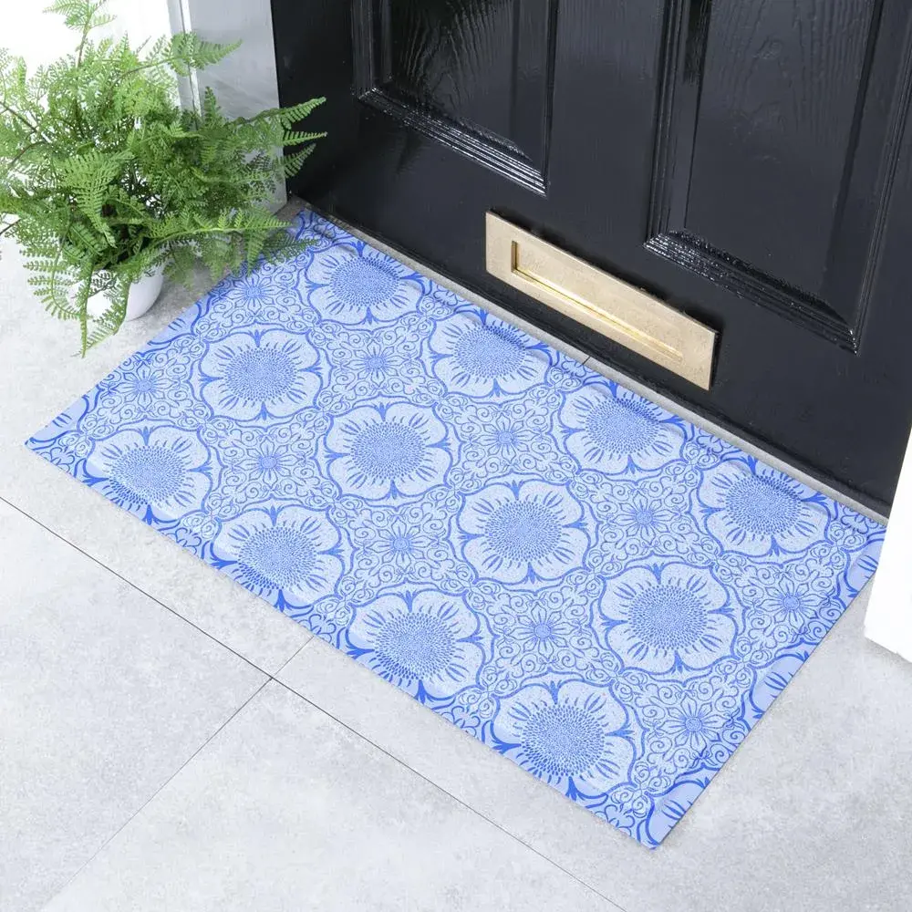 artsy doormats Blue Floral Pattern Indoor & Outdoor Doormat – 70x40cm