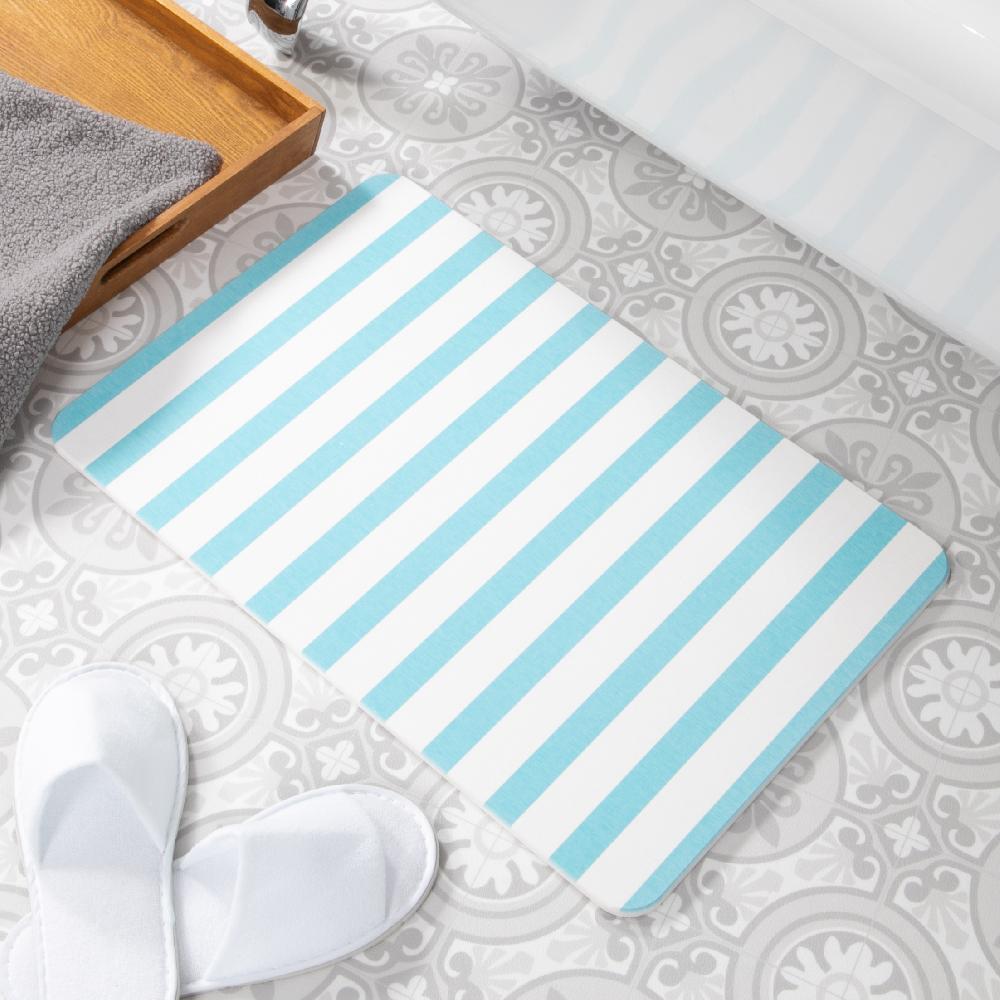 artsy doormats Blue Stripe Pattern White Stone Non Slip Bath Mat