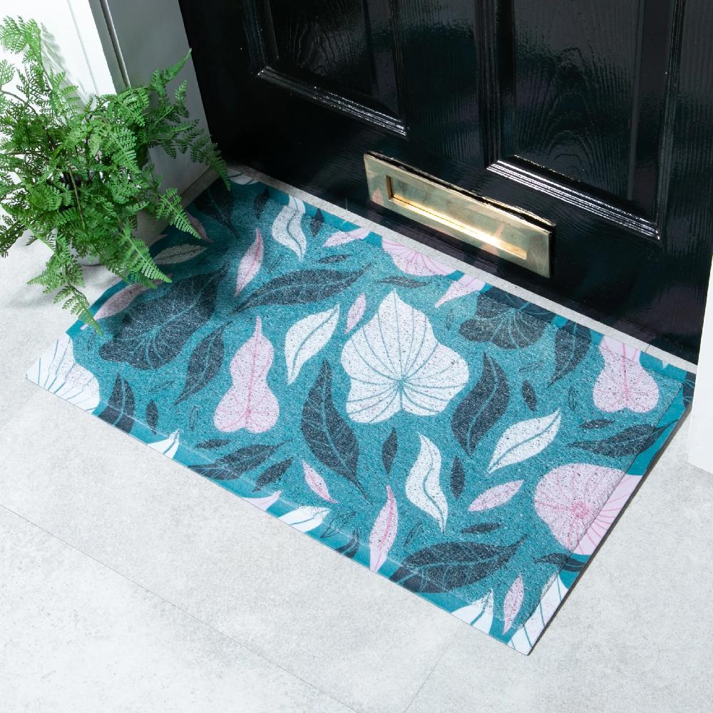 artsy doormats Blue Tropical Floral Pattern Doormat x Melissa Donne