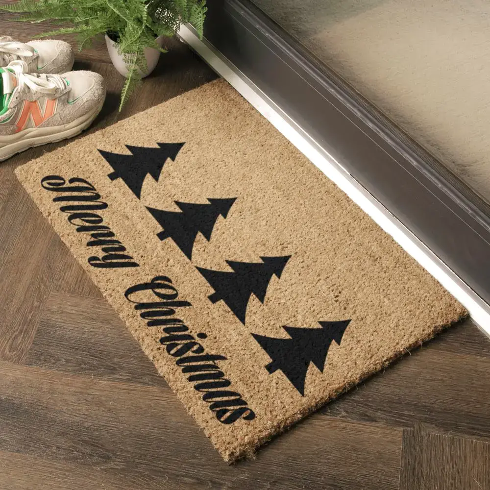 Artsy Doormats Christmas Trees With Merry Christmas Greeting Doormat