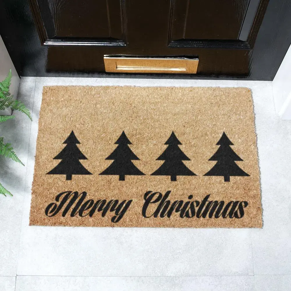 artsy doormats Christmas Trees with Merry Christmas Greeting Doormat