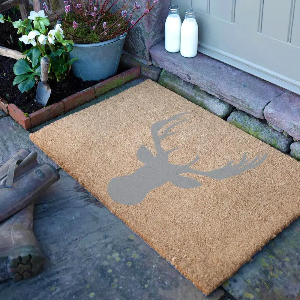 artsy doormats Country Stags Head Large Grey Doormat