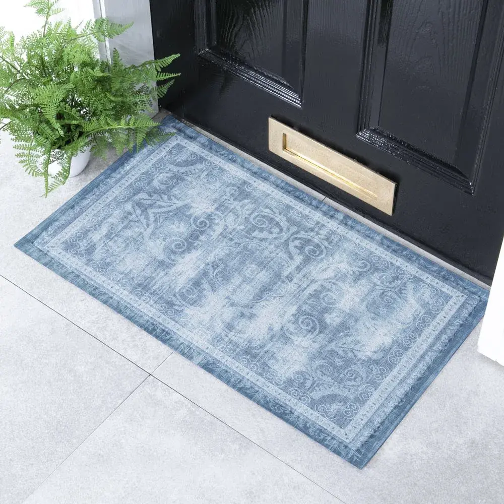 artsy doormats Faded Blue Persian Style Indoor & Outdoor Doormat – 70x40cm