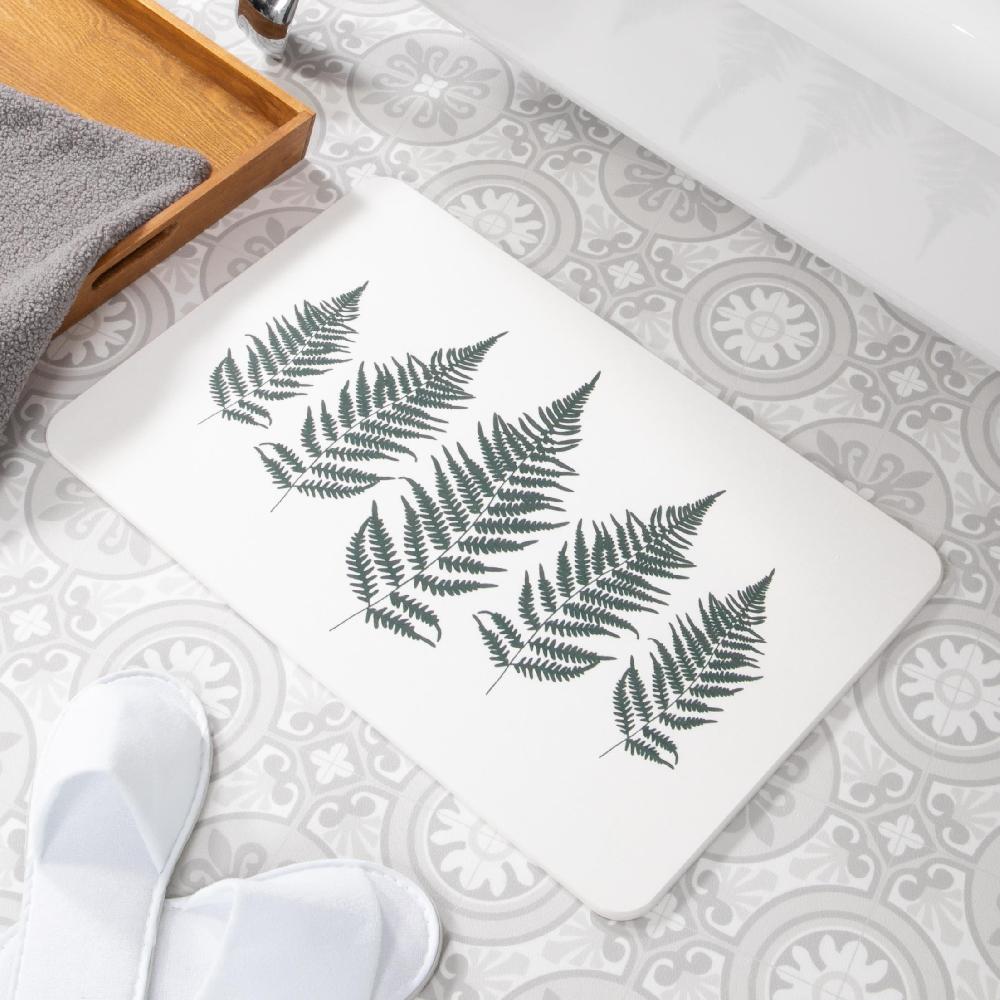 artsy doormats Fern Leaf White Stone Non Slip Bath Mat