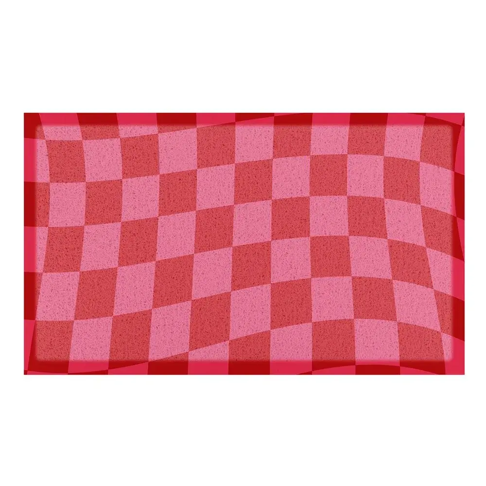 Artsy Doormats Fuchsia Wavy Checkerboard Indoor & Outdoor Doormat – 70x40cm