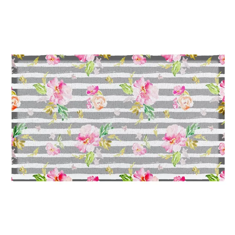 Artsy Doormats Grey Striped Peony Indoor & Outdoor Doormat – 70x40cm