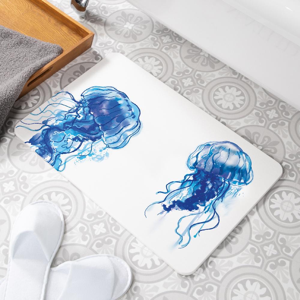artsy doormats Jellyfish White Non Slip Stone Bath Mat