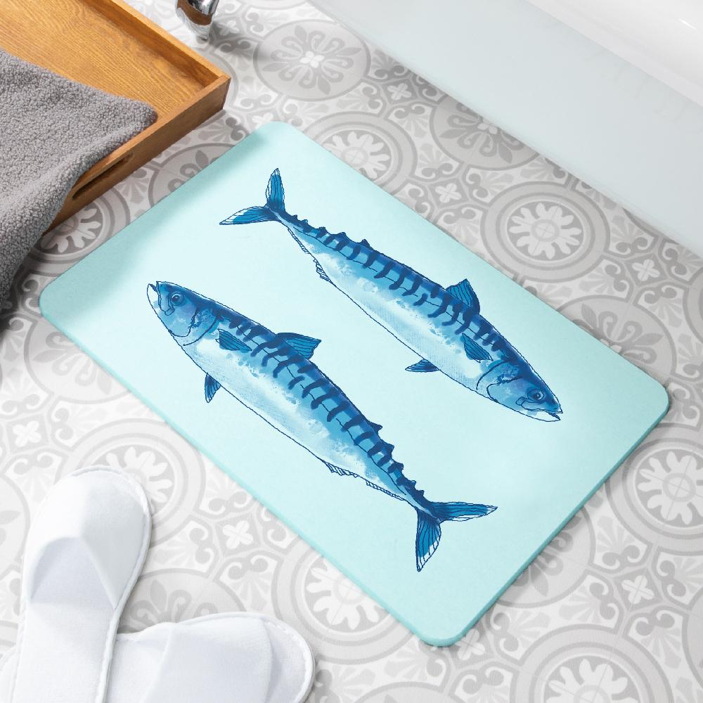 artsy doormats Mackerel Blue Non Slip Stone Bath Mat