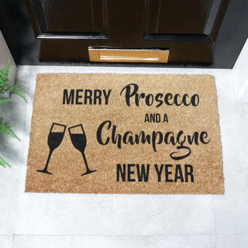 artsy doormats Merry Prosecco And Champagne New Year Doormat