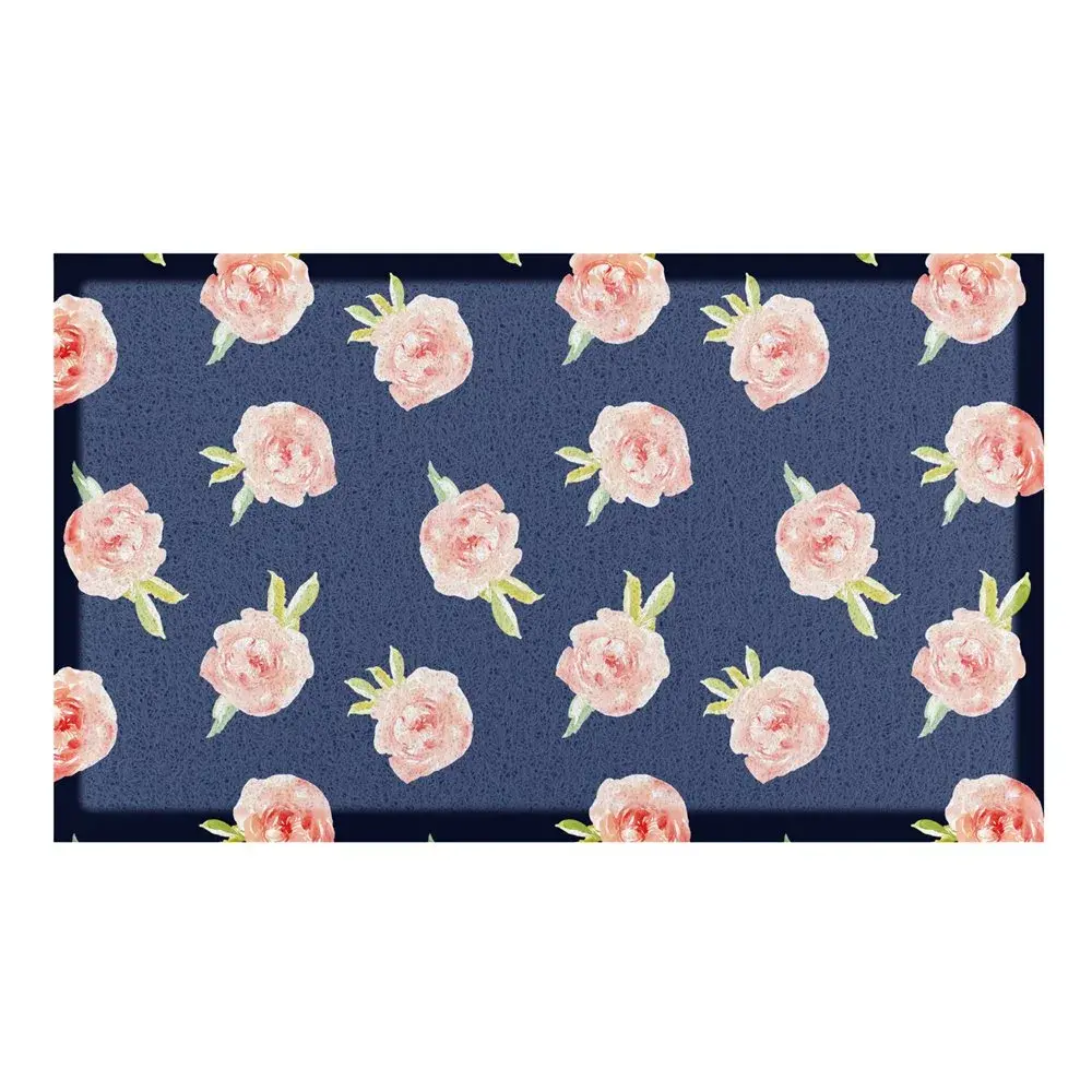 Artsy Doormats Navy Pink Roses Indoor & Outdoor Doormat – 70x40cm