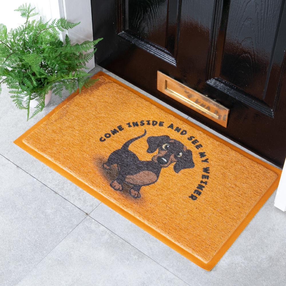 artsy doormats Orange Come Inside And See My Weiner Doormat (70 x 40cm)