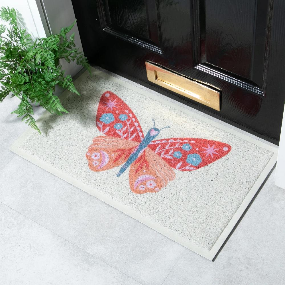 artsy doormats Orange Flower Butterfly Doormat x Melissa Donne