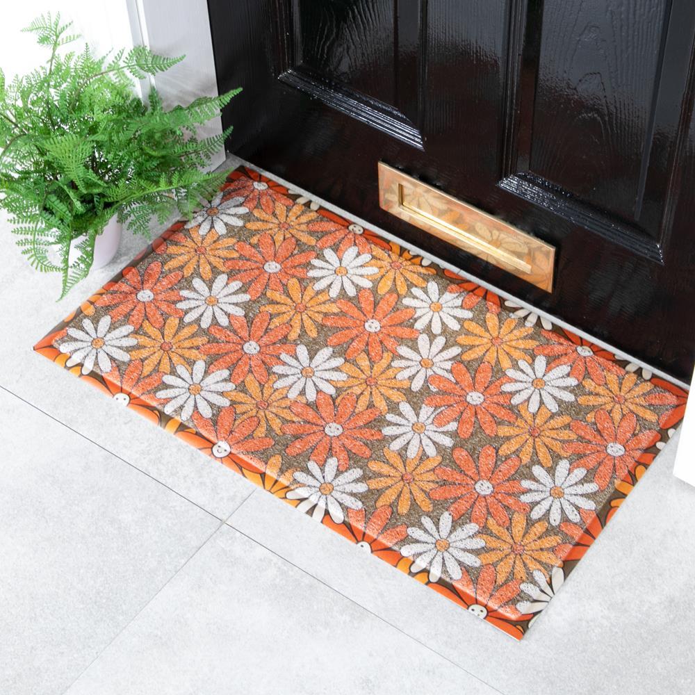 artsy doormats Orange Happy Flowers Doormat (70 x 40cm)