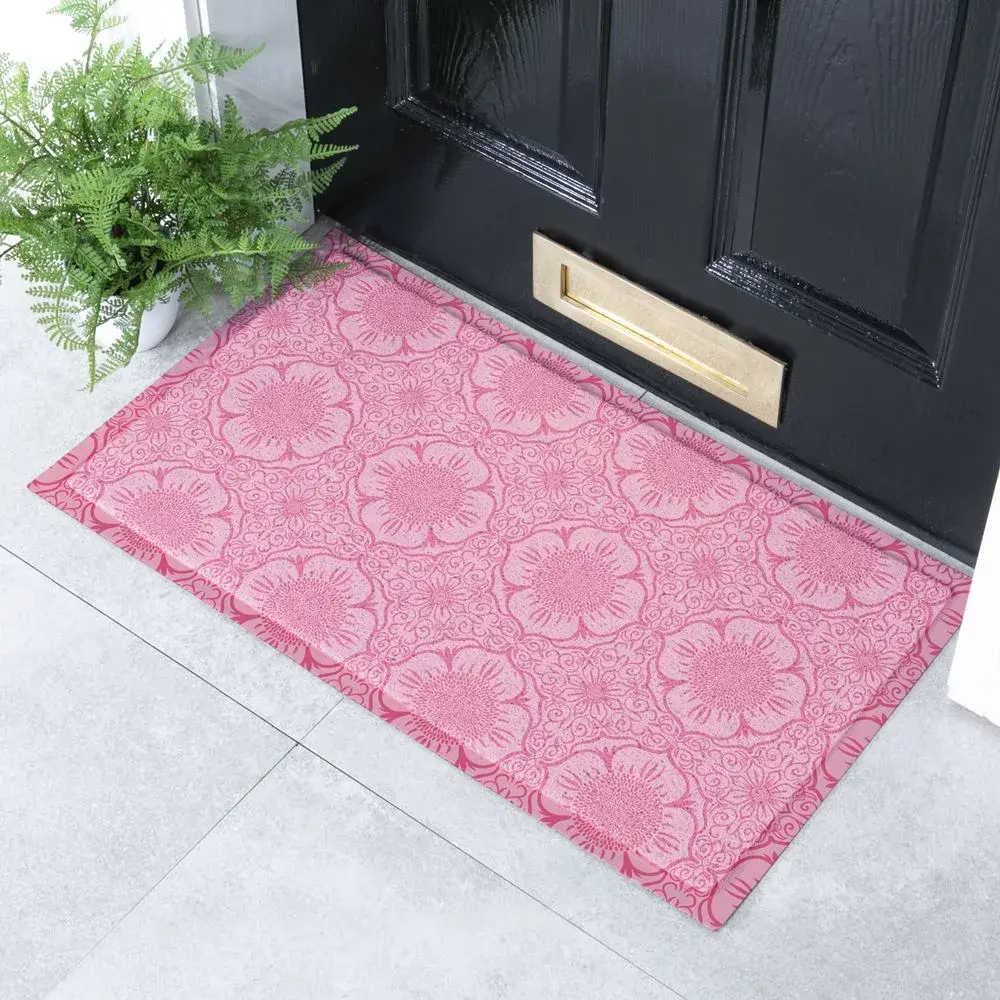 artsy doormats Pink Floral Pattern Indoor & Outdoor Doormat – 70x40cm