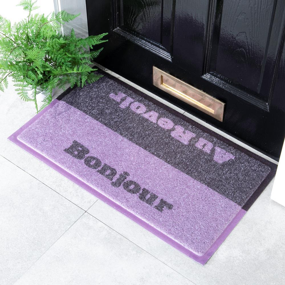 artsy doormats Purple Bonjour Au Revoir Doormat (70 x 40cm)
