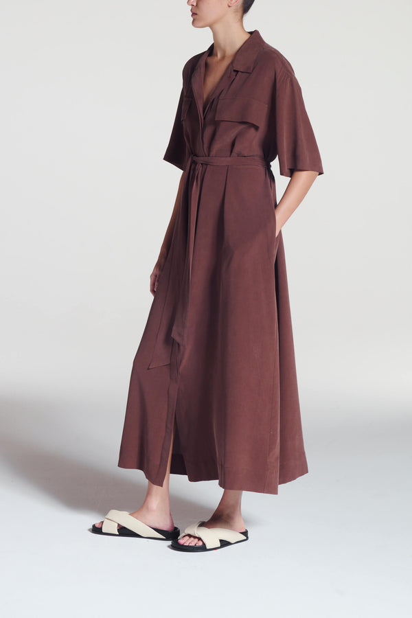 Asceno Amina Dress Mahogany Silk Crepe