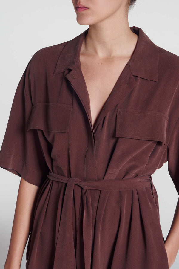 Asceno Amina Dress Mahogany Silk Crepe