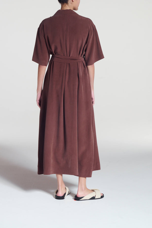 Asceno Amina Dress Mahogany Silk Crepe