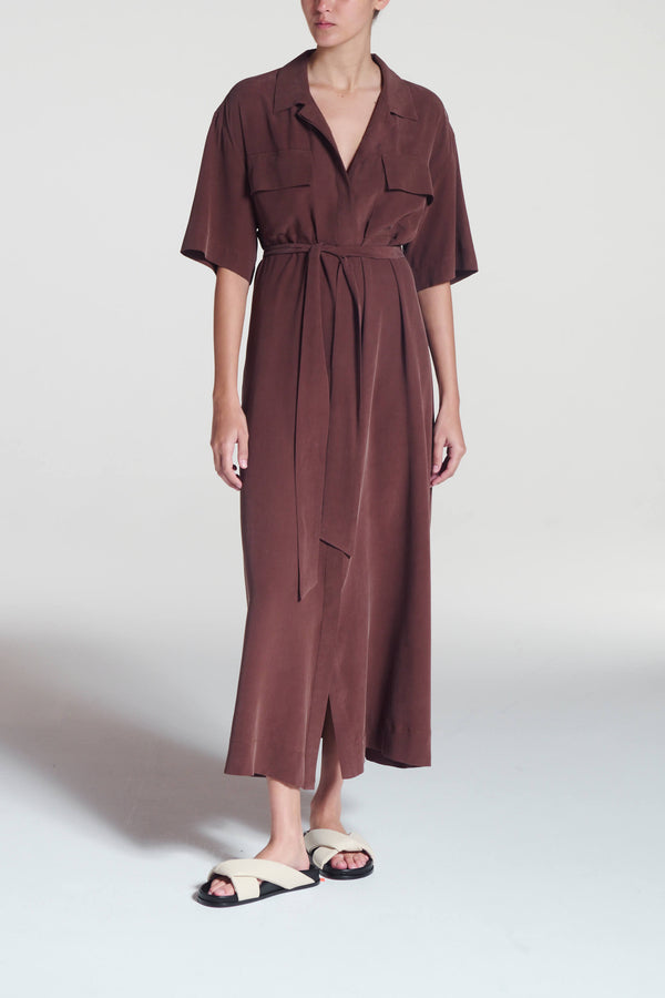 asceno Amina Dress Mahogany Silk Crepe