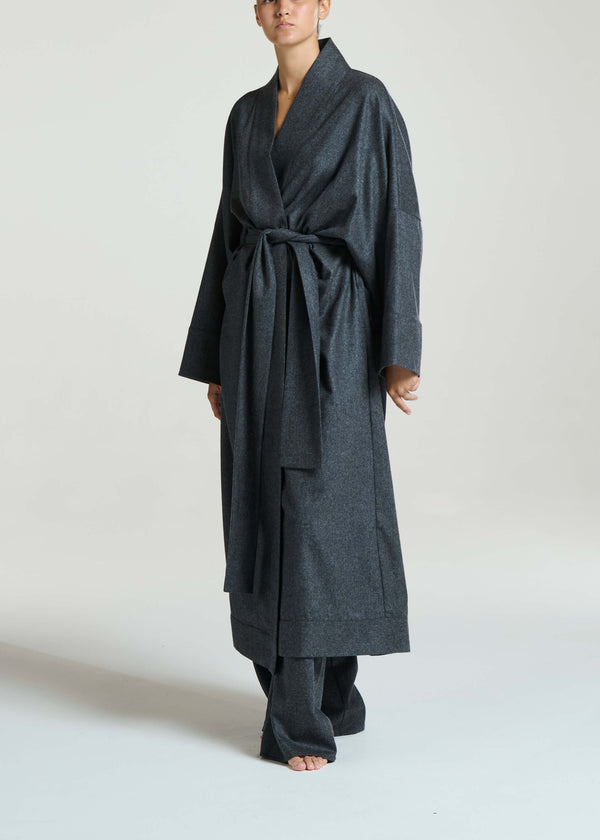 Asceno Athens Robe Charcoal Wool Cashmere Flannel