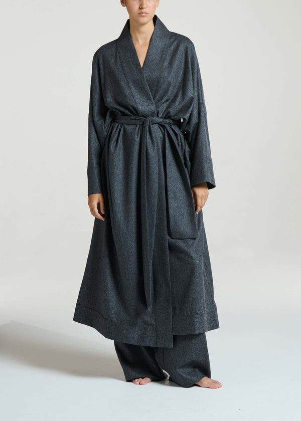 asceno Athens Robe Charcoal Wool Cashmere Flannel