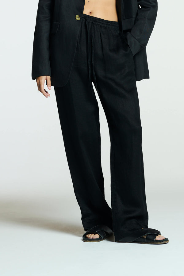 Asceno Aurelia Trouser Black Organic Heavy Linen