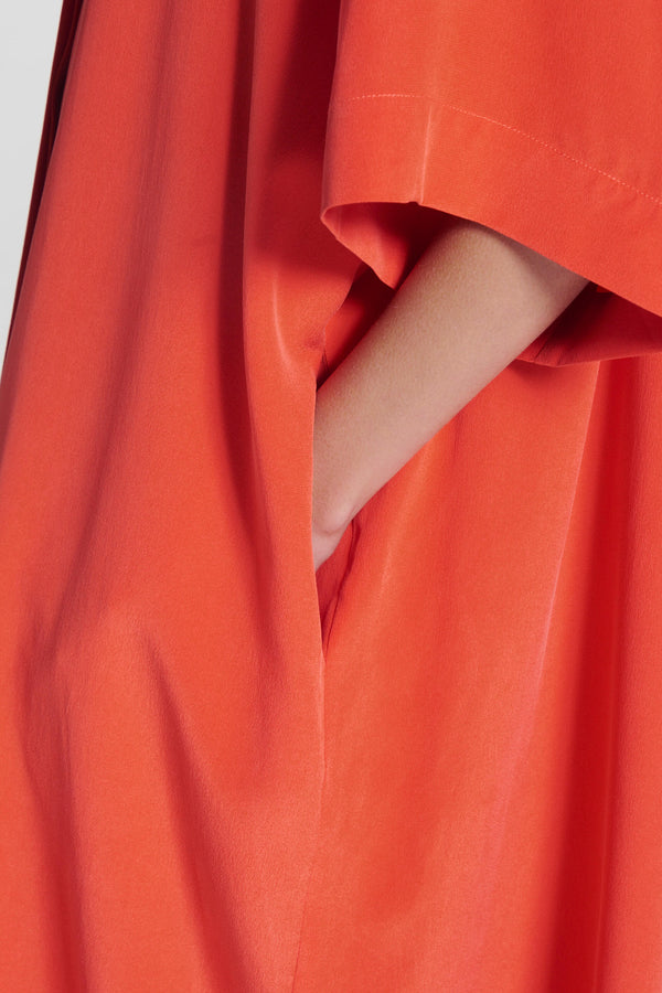 Asceno Catania Dress Coral Red Silk Crepe