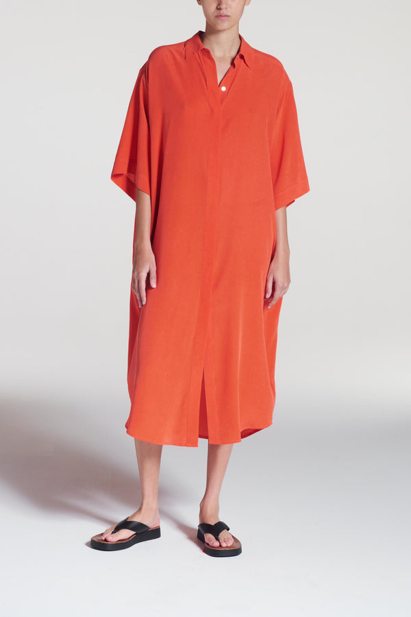 asceno Catania Dress Coral Red Silk Crepe