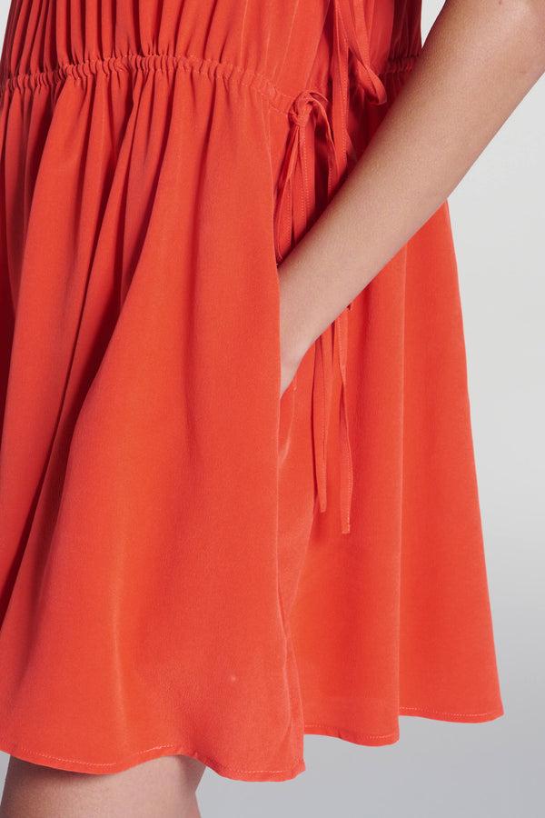 Asceno Como Dress Coral Red Silk Crepe