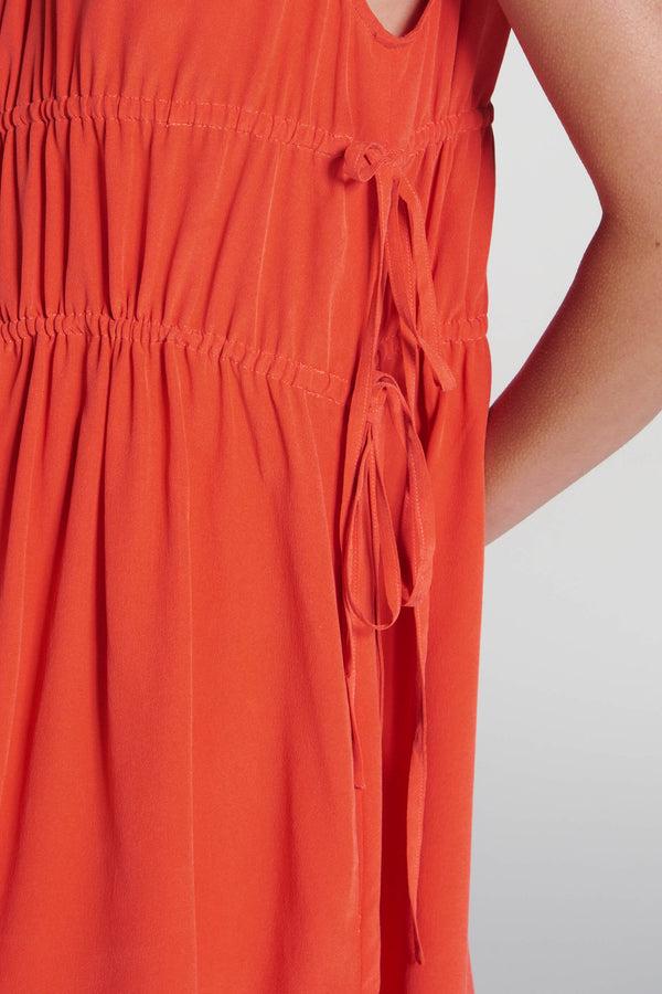 Asceno Como Dress Coral Red Silk Crepe