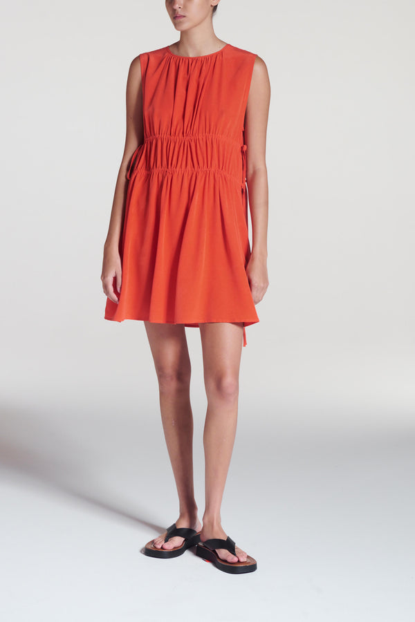 asceno Como Dress Coral Red Silk Crepe
