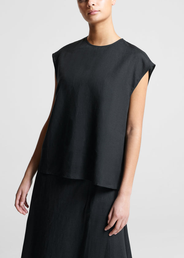 asceno Dasha Sleeveless Top Black Organic Linen